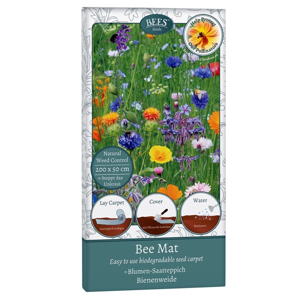 Bee Friendly Seed Mat; Bio-degradable mat impregnated with wildflower seeds; Wildflower seed mat in use