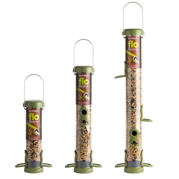 flo Lifetime Seed Feeders; flo Lifetime Seed Feeder click to clean; flo Lifetime seed feeders all metal parts; flo Lifetime Standard Seed Feeder