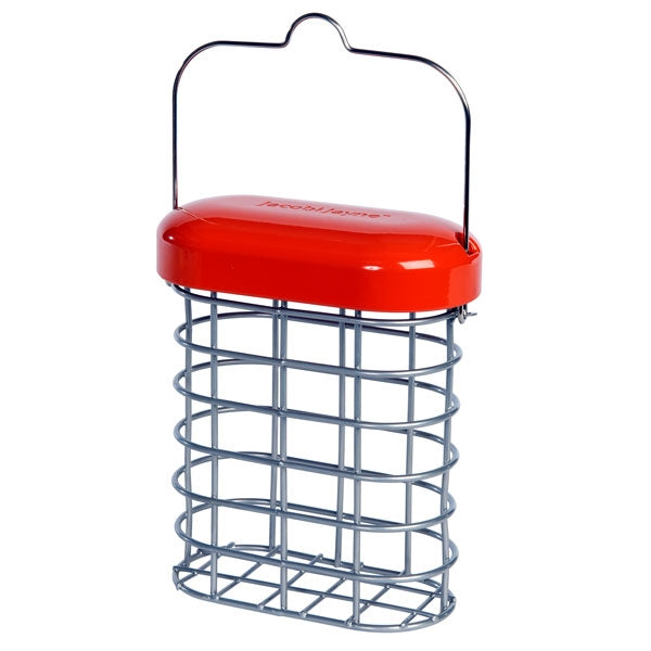 Premium Suet & Fat Ball Feeder Green; Premium Suet & Fat Ball Feeder Orange; Premium Suet & Fat Ball Feeder Orange in use; Premium Suet & Fat Ball Feeder Green in use