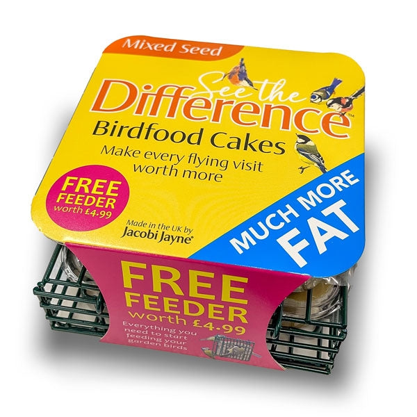 Suet & Feeder Starter Pack includes free feeder;Woodpecker Feasting on a Suet Cake